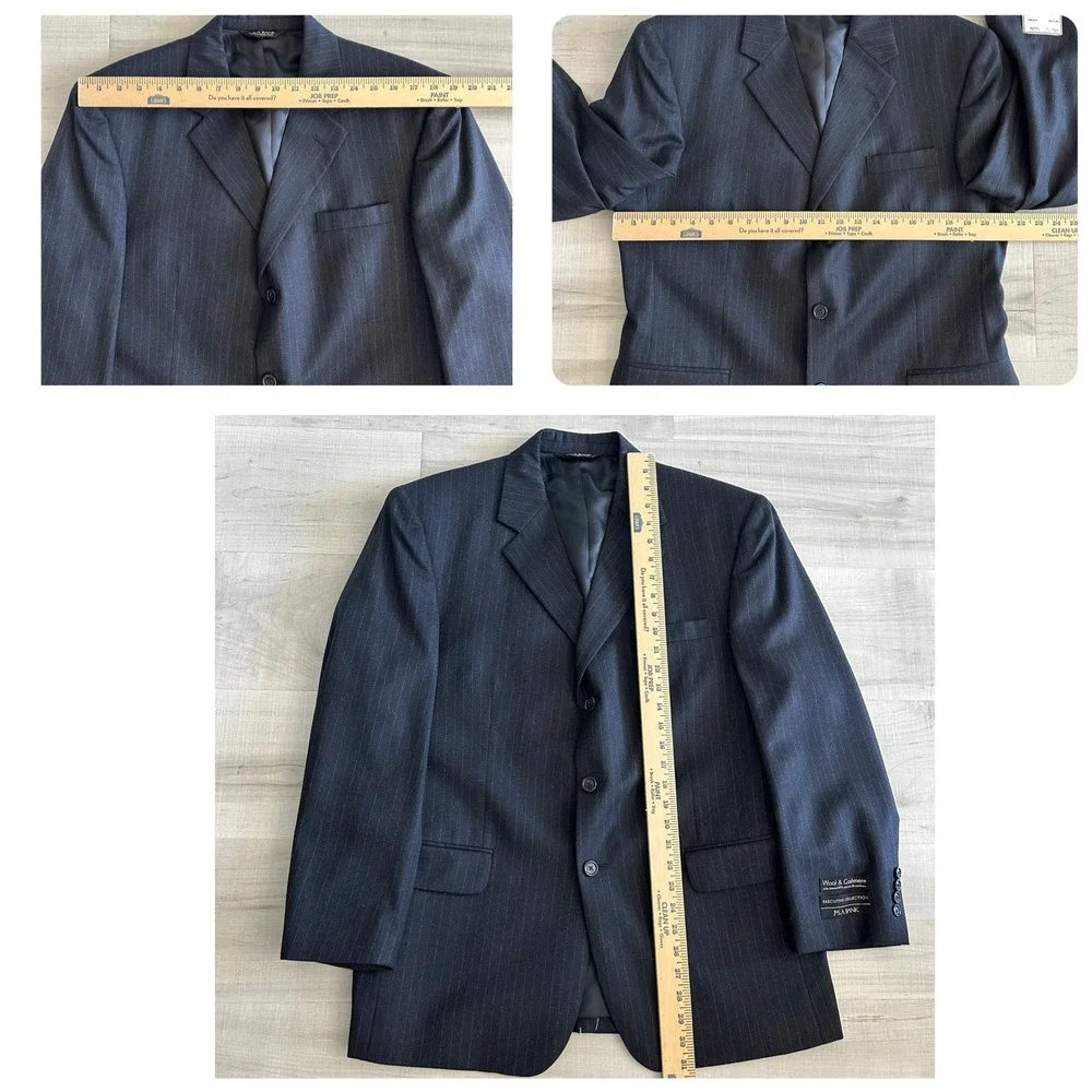 Jos A Bank Executive Collection Navy Pinstripe‎ Wool Cashmere Blazer Jacket 42S
